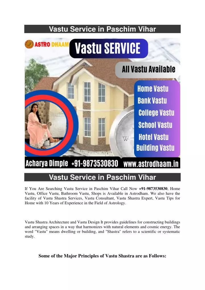 vastu service in paschim vihar