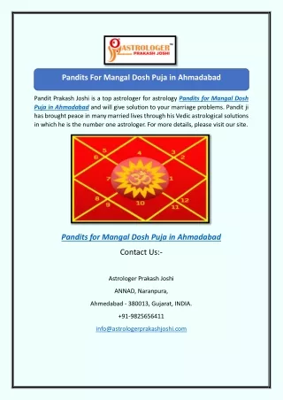 Pandits For Mangal Dosh Puja in Ahmadabad