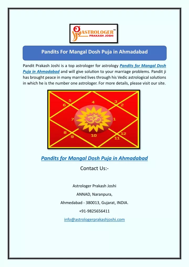 pandits for mangal dosh puja in ahmadabad