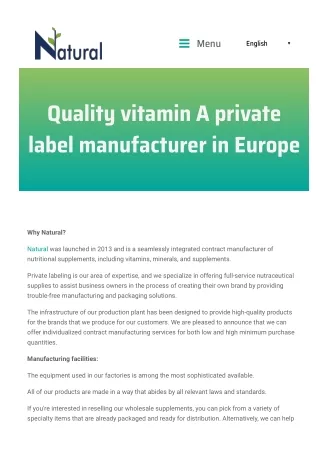 Vitamin A Private Label Manufacturer in Europe