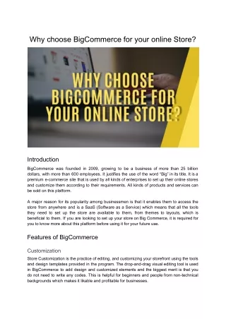 Why choose BigCommerce for your online Store?
