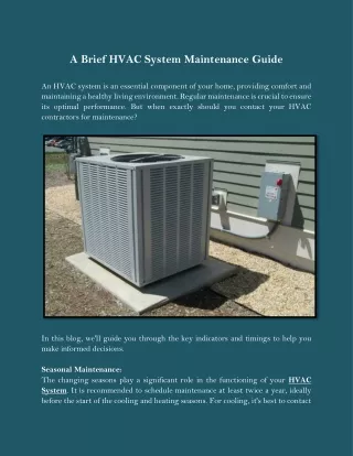 A Brief HVAC System Maintenance Guide