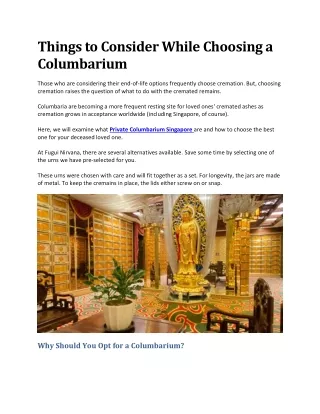 Things to Consider While Choosing a Columbarium