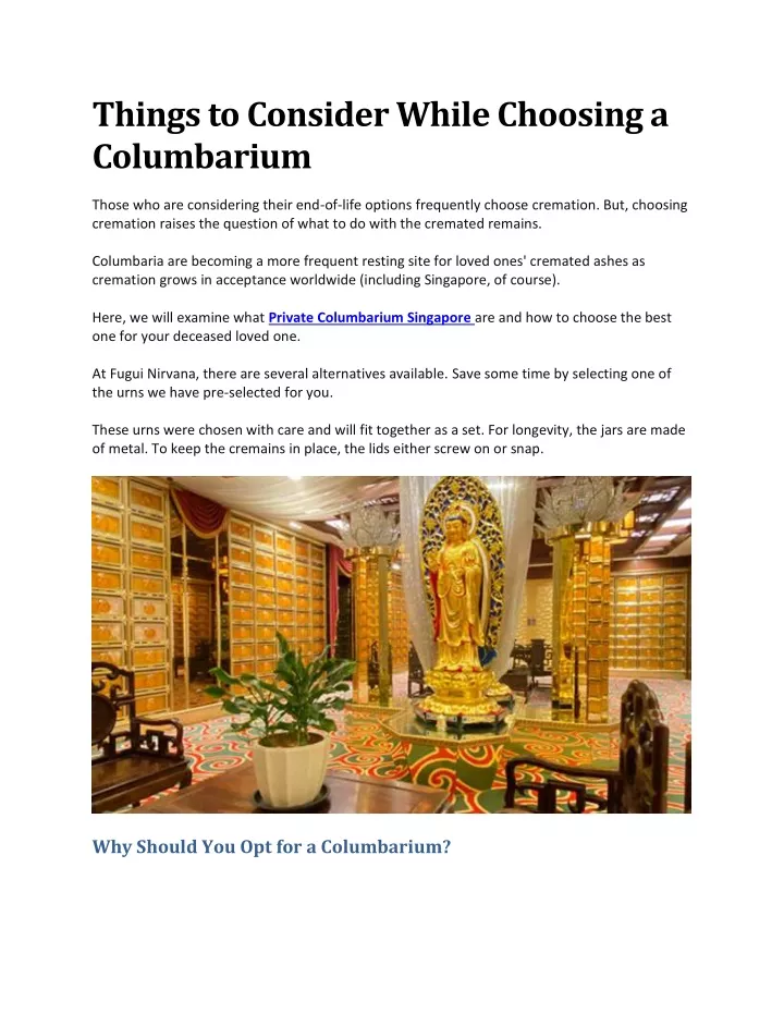 things to consider while choosing a columbarium