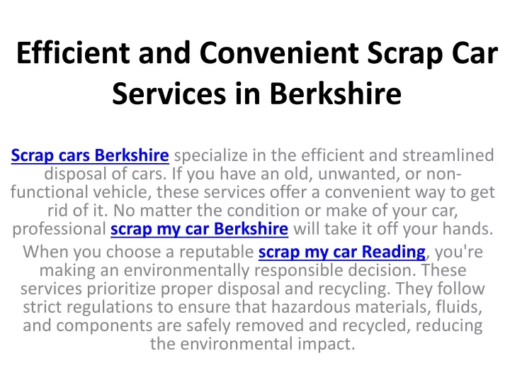 efficient and convenient scrap car services in berkshire