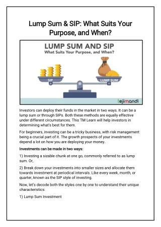 Lump Sum & SIP What Suits Your Purpose, and When