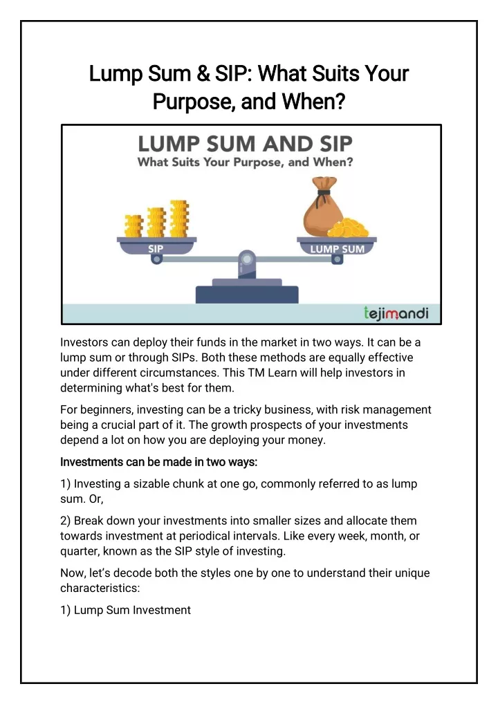 lump sum sip what suits your lump sum sip what