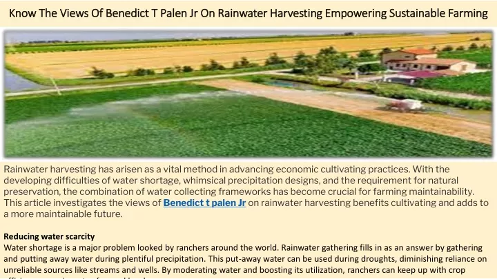 know the views of benedict t palen jr on rainwater harvesting empowering sustainable farming