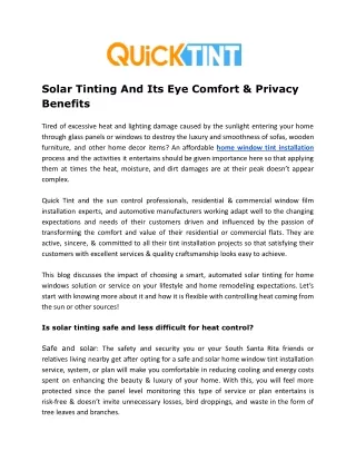 Solar Tinting And Its Eye Comfort & Privacy Benefits