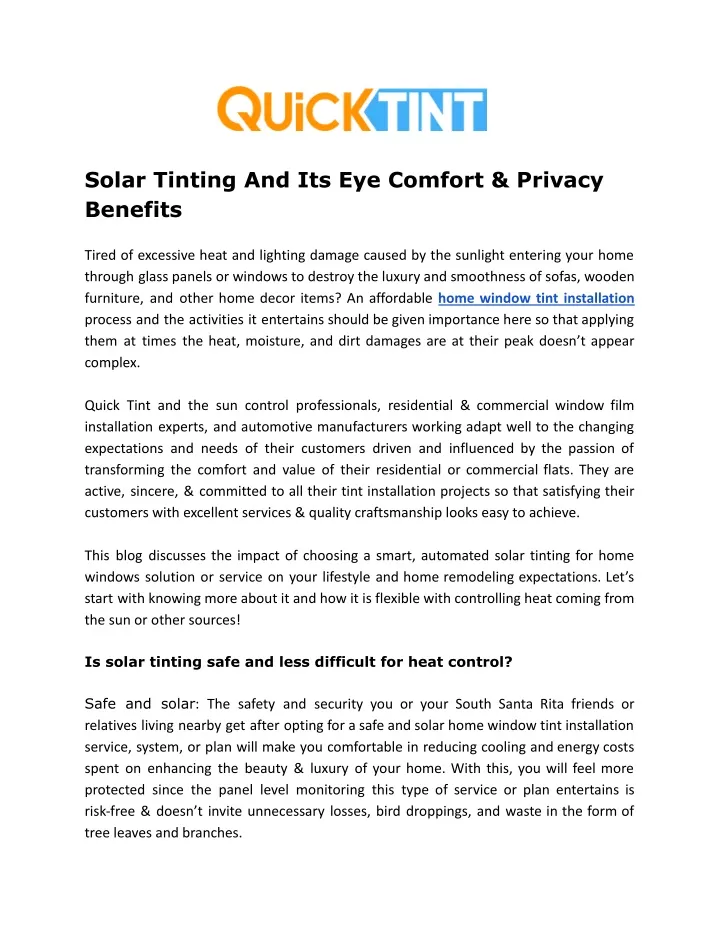 solar tinting and its eye comfort privacy benefits