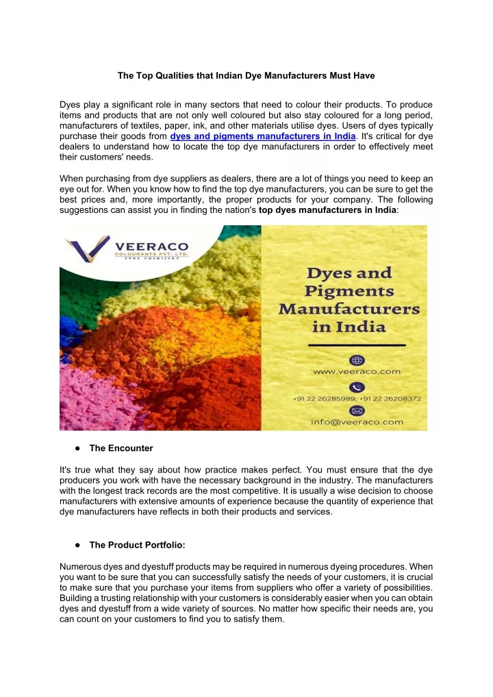 the top qualities that indian dye manufacturers