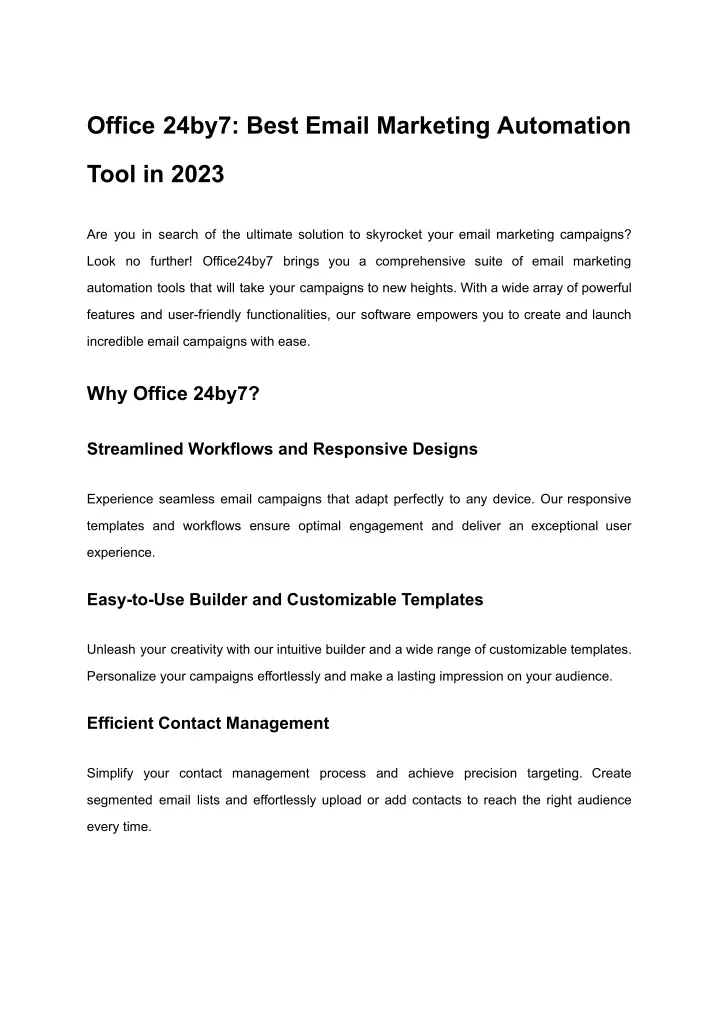 office 24by7 best email marketing automation