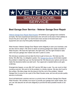 Best Garage Door Service - Veteran Garage Door Repair