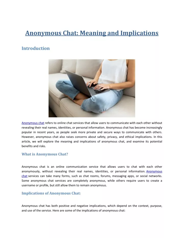 anonymous chat meaning and implications