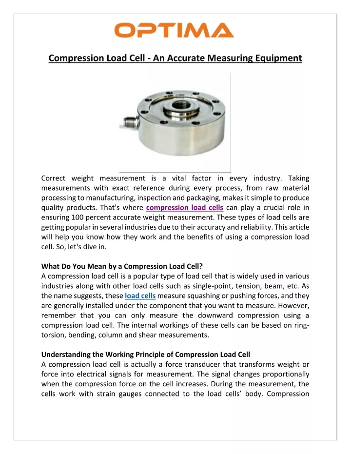 compression load cell an accurate measuring