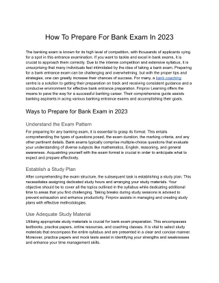 How To Prepare For Bank Exam