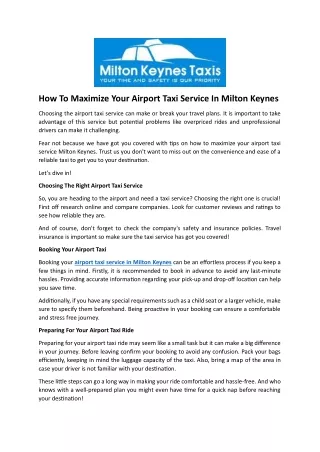 How To Maximize Your Airport Taxi Service In Milton Keynes