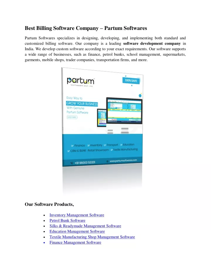 best billing software company partum softwares