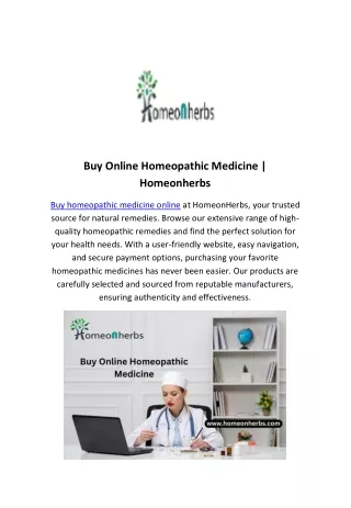 Buy Online Homeopathic Medicine | Homeonherbs