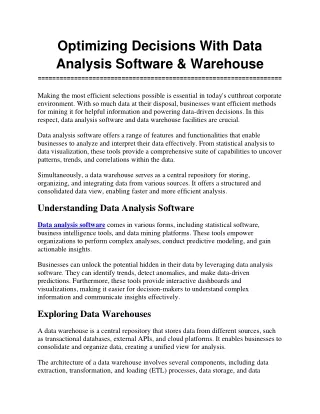 optimizing decisions with data analysis software