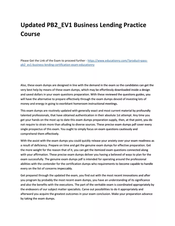 updated pb2 ev1 business lending practice course
