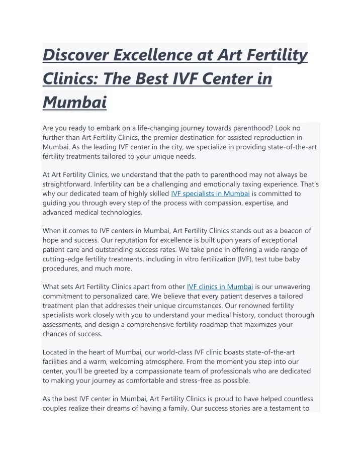 discover excellence at art fertility clinics