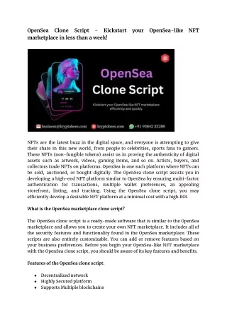 OpenSea Clone Script - Kickstart your OpenSea-like NFT marketplace in less than a week
