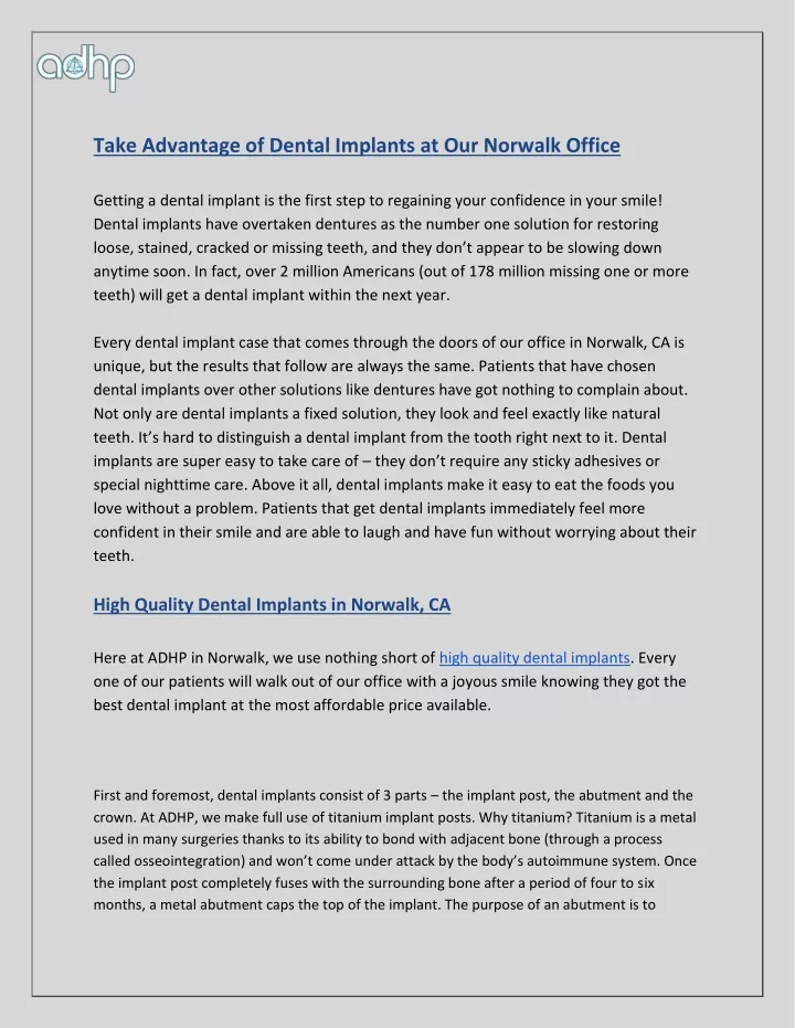 take advantage of dental implants at our norwalk