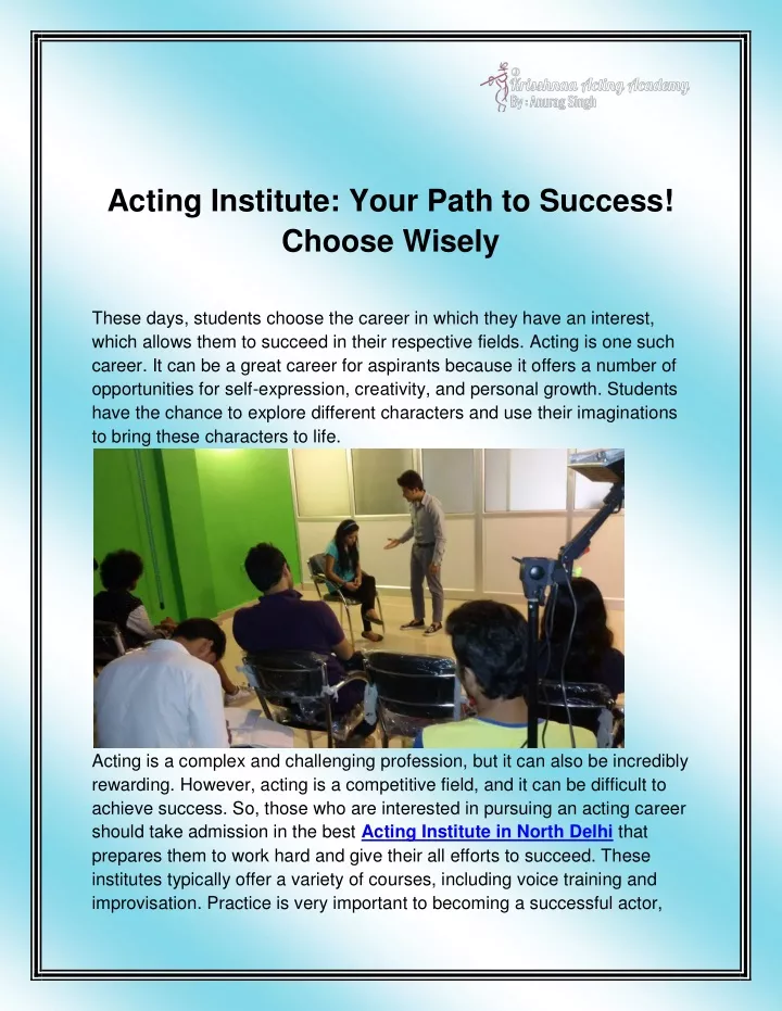 acting institute your path to success choose