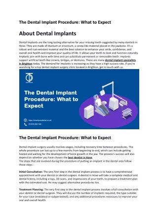 The Dental Implant Procedure: What to Expect  About Dental Implants