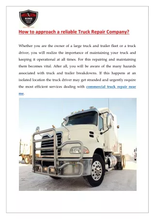 How to approach a reliable Truck Repair Company