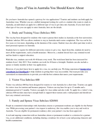 Types of Visa in Australia You Should Know About