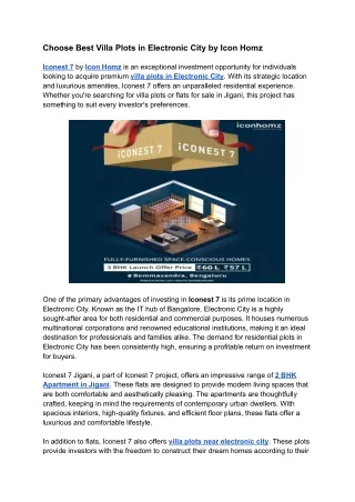 Choose Villa Plots in Electronic City by Icon Homz