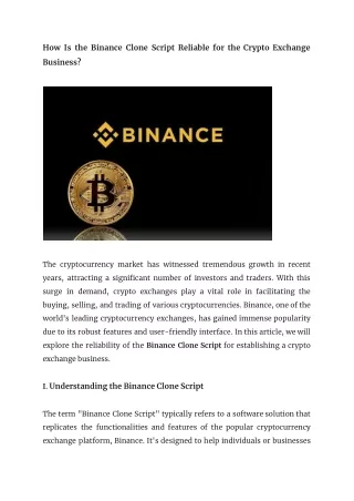 How Is the Binance Clone Script Reliable for the Crypto Exchange Business_
