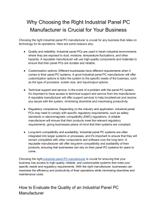 Industrial panel pc manufacturer