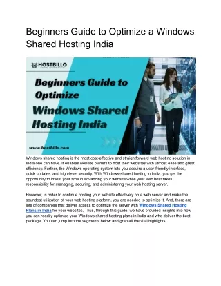 beginners guide to optimize a windows shared