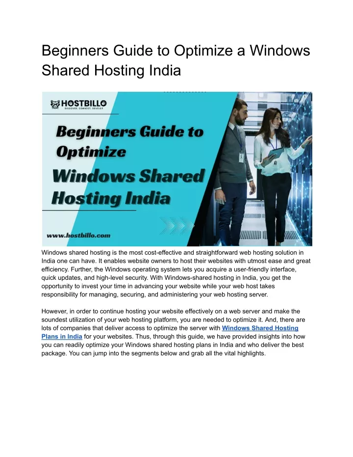 beginners guide to optimize a windows shared