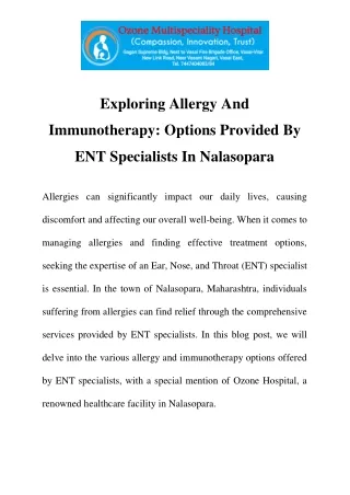 ENT Specialists In Nalasopara Call-7447404083