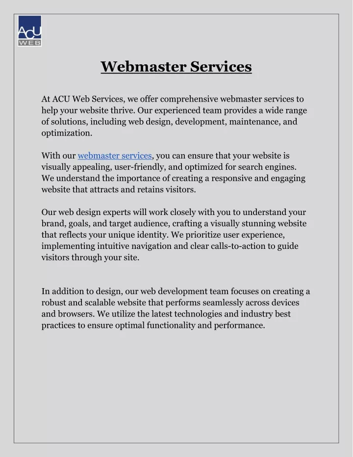 webmaster services