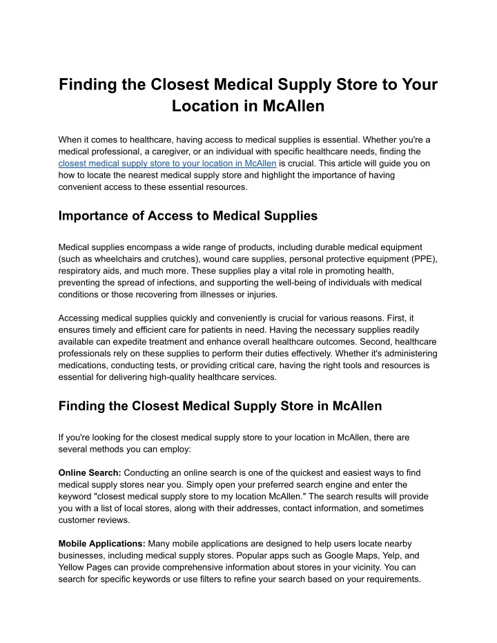 finding the closest medical supply store to your