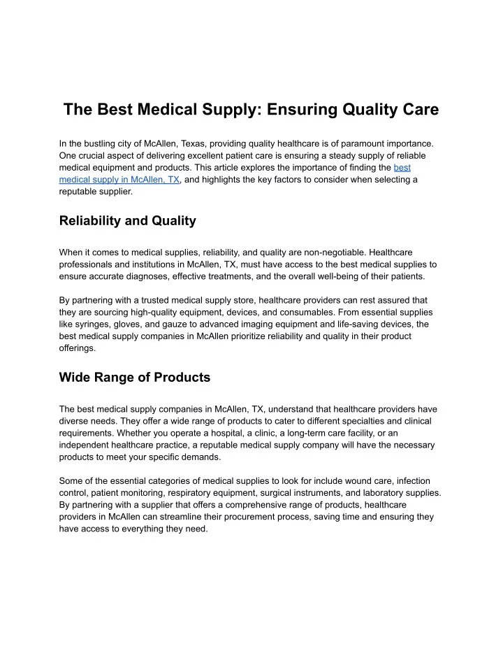 the best medical supply ensuring quality care