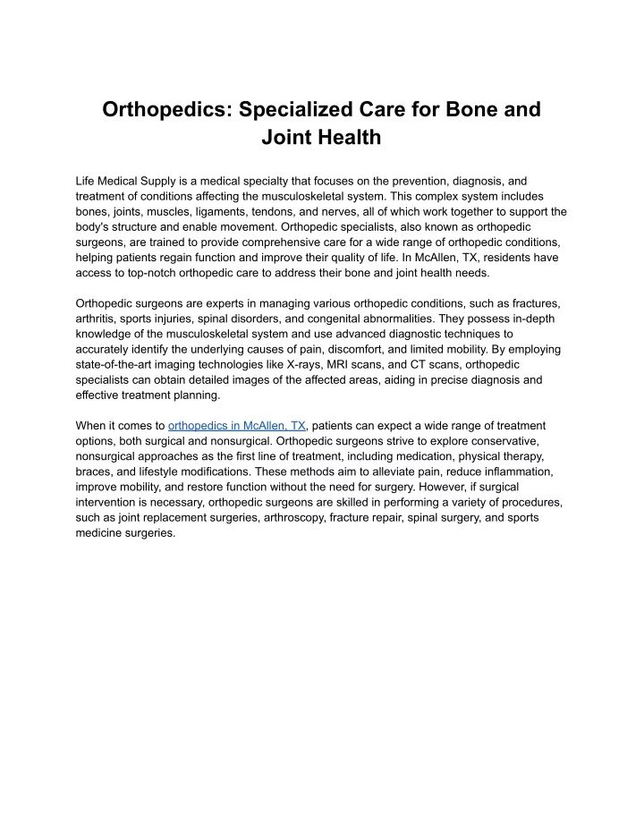 orthopedics specialized care for bone and joint