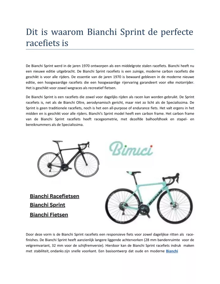 dit is waarom bianchi sprint de perfecte racefiets is