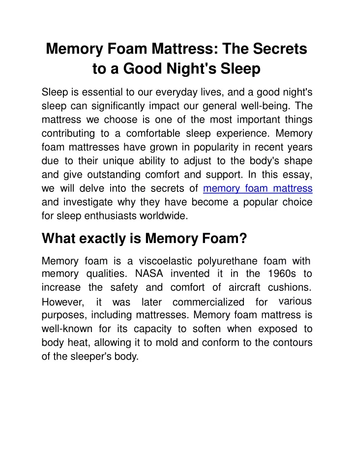 memory foam mattress the secrets to a good night s sleep