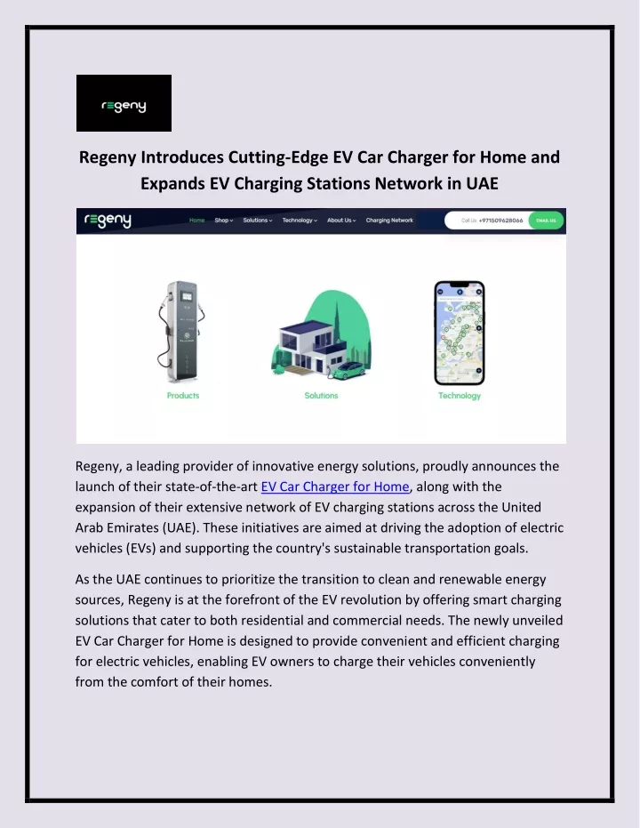 regeny introduces cutting edge ev car charger