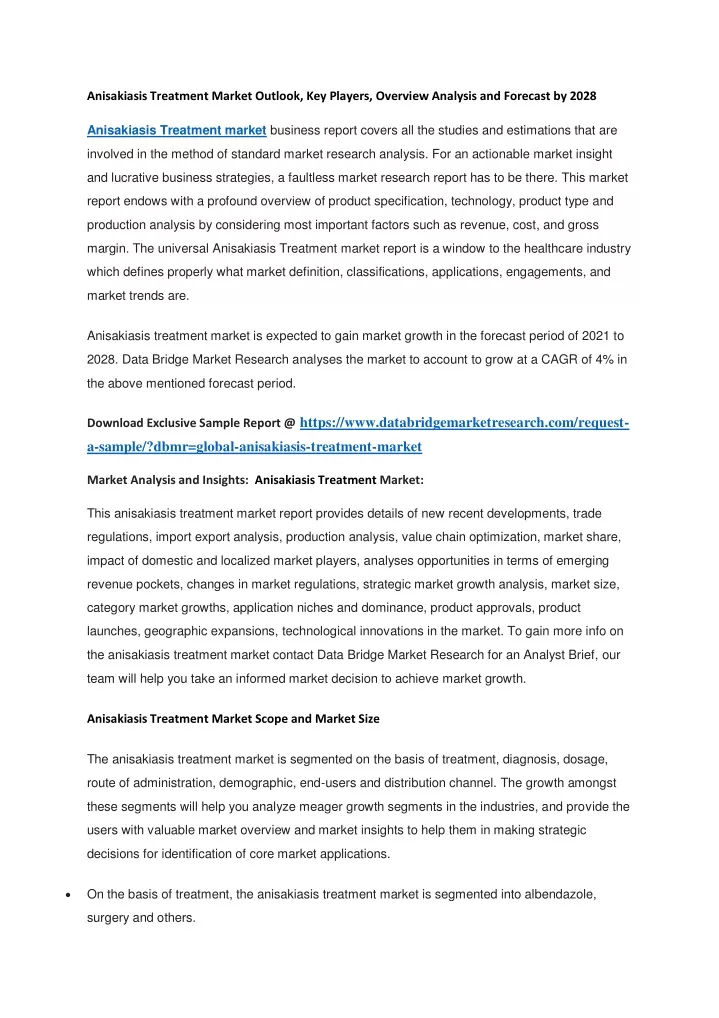 anisakiasis treatment market outlook key players