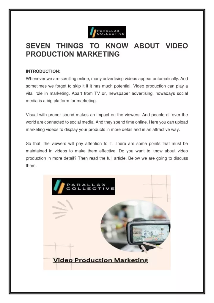 seven things to know about video production