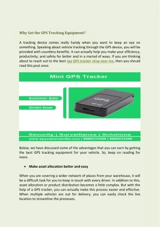 why get the gps tracking equipment
