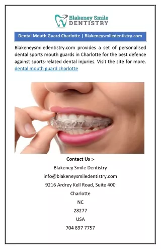 Dental Mouth Guard Charlotte | Blakeneysmiledentistry.com