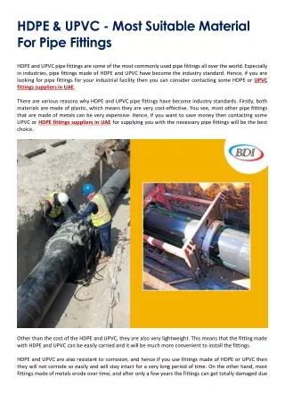 hdpe upvc most suitable material for pipe fittings